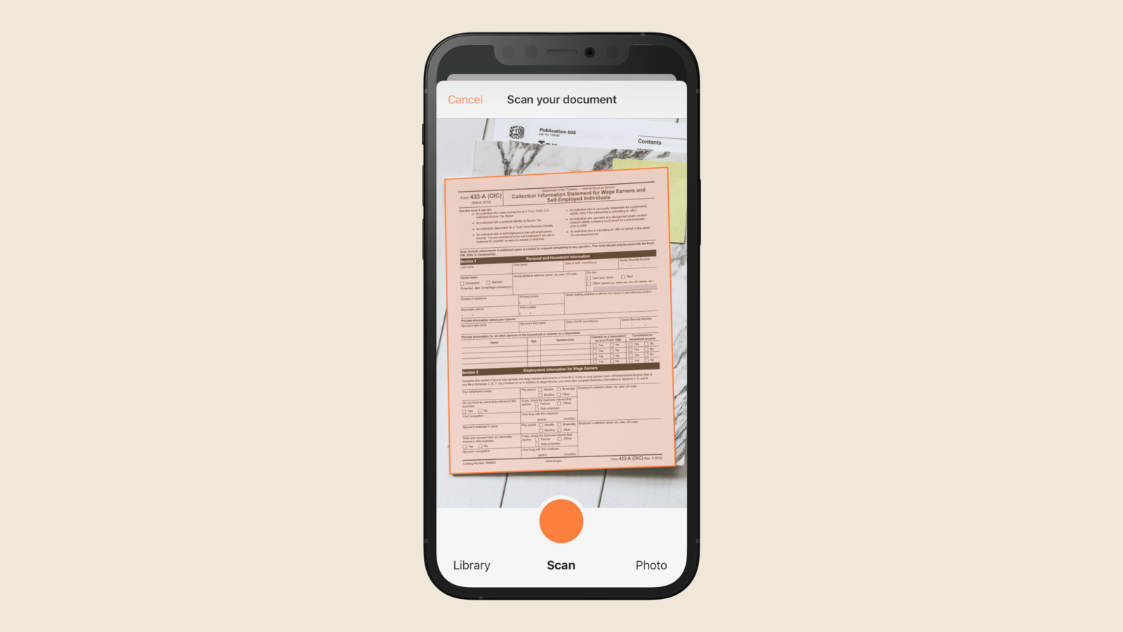 Genius Scan SDK scanning interface shown on an iPhone mockup