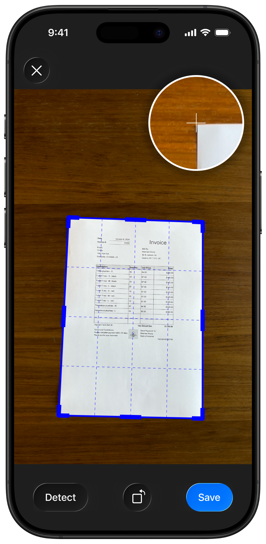 Edit frame screen with adjustable borders